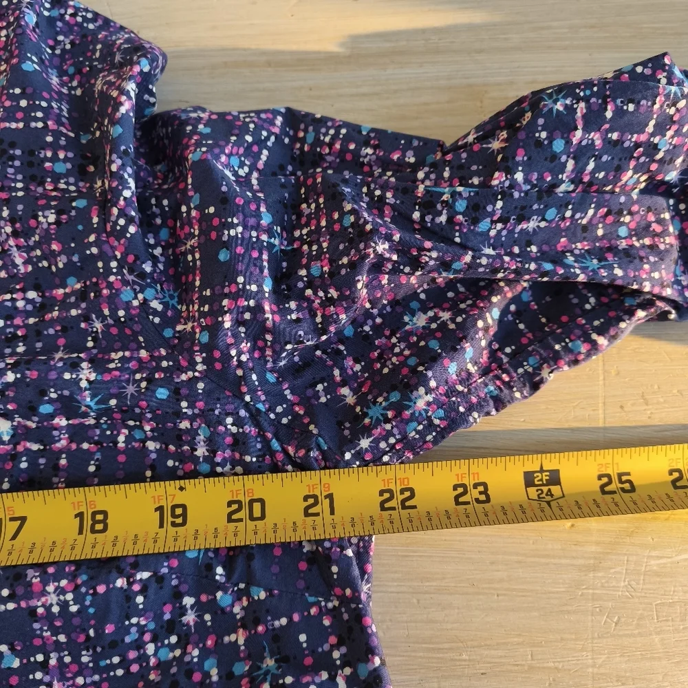 Talbots Geometric Rhinestone Button Ruffle Popover sz XL Purple Chic Office - Picture 10 of 11